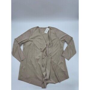 Soft Surroundings Open Front Cardigan Women's 2X Beige Faux Suede Long Sleeve